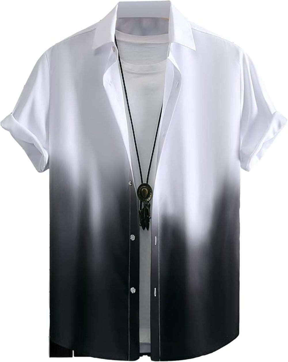 BRAND NEW ~ Men's White To Black Fade Casual Button Up Short Sleeve Shirt ~ XL